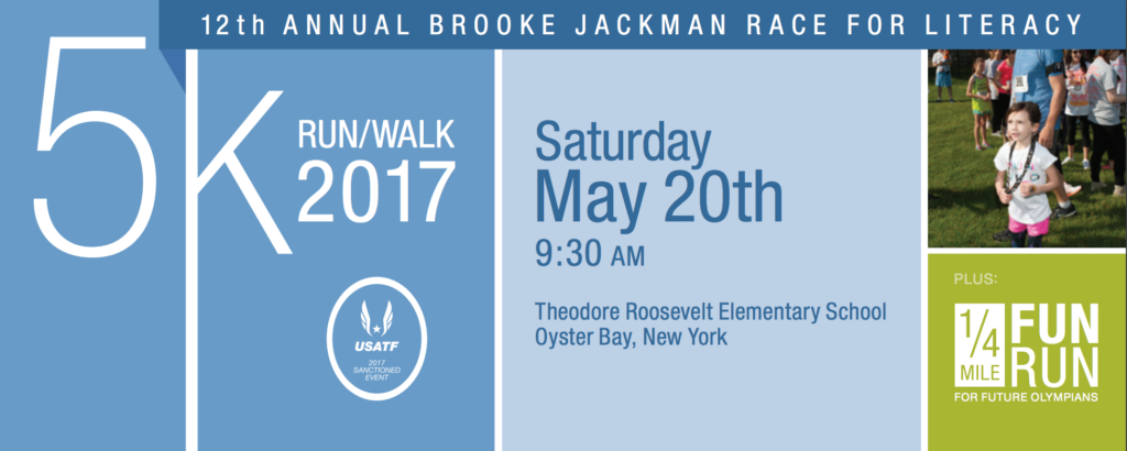 Flier for the 12th annual 5k Brooke Jackman race for literacy